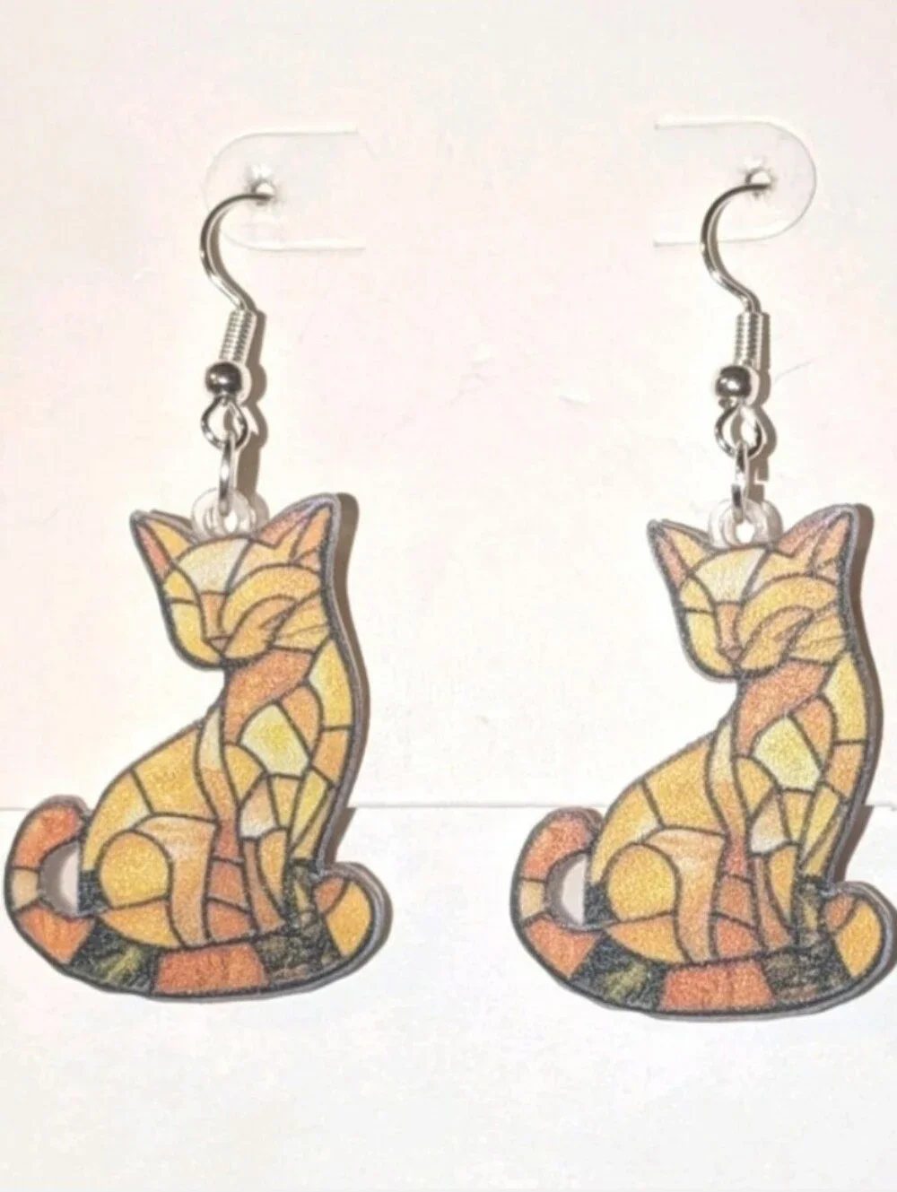 Stylized Yellow Cat Dangle Earrings - Charming Pet-Themed Jewelry